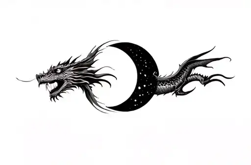 "Dragon and lunar phase in the middle" tattoo design idea