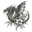  I want a tattoo whose main elements are a death's head and a dragon, with some cherry blossoms tattoo design idea