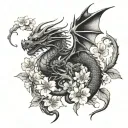  I want a tattoo whose main elements are a death's head and a dragon, with some cherry blossoms tattoo design idea