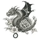  I want a tattoo whose main elements are a death's head and a dragon, with some cherry blossoms tattoo design idea