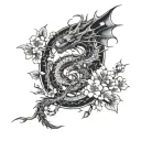  I want a tattoo whose main elements are a death's head and a dragon, with some cherry blossoms tattoo design idea