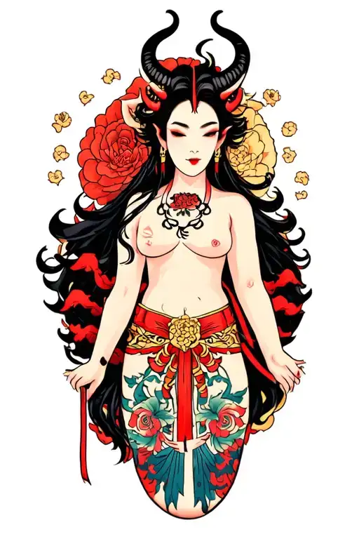 Japanese, devil, with body tattoo design idea