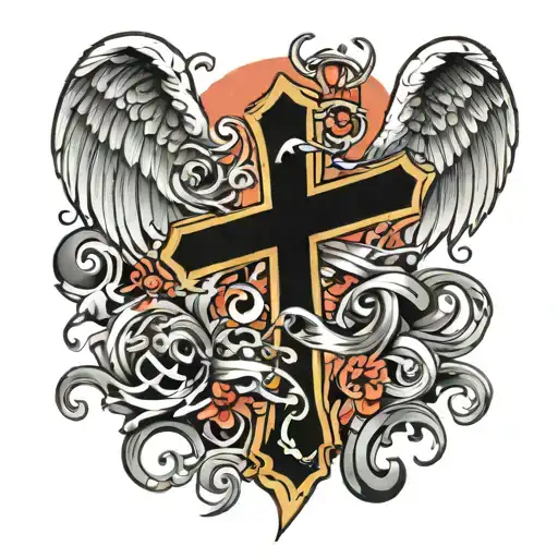 Christian Cross with wings tattoo design idea