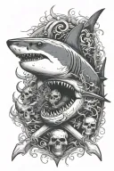 shark with skull and crossbones tattoo design idea