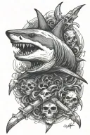 shark with skull and crossbones tattoo design idea