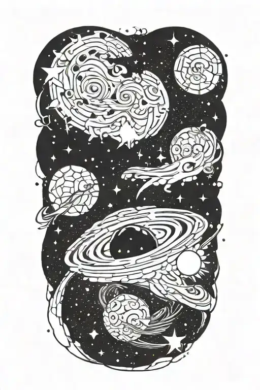 swarling galaxy filled with stars tattoo design idea