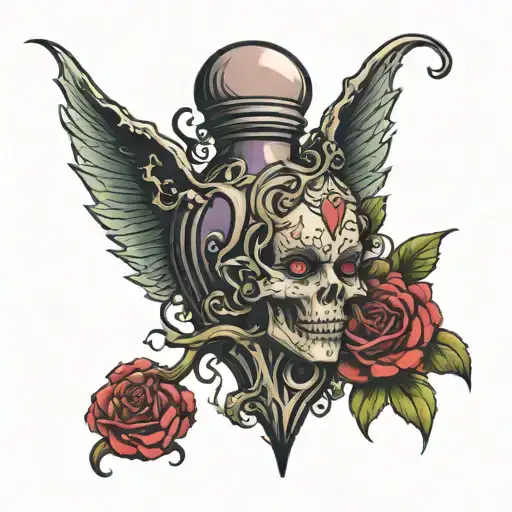 feminine poison bottle morphing demons tattoo design idea