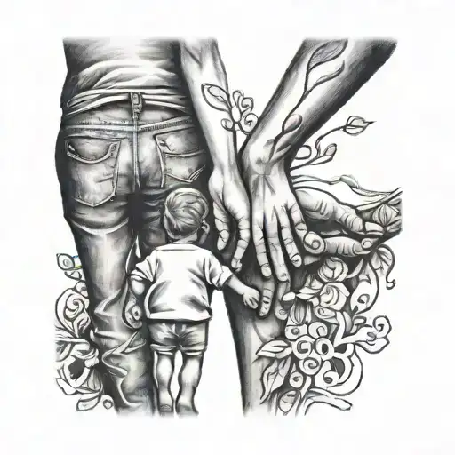 family holding hands tattoo design idea