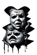 theatrical masks joy sadness anger indifference tattoo design idea