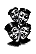 theatrical masks joy sadness anger indifference tattoo design idea