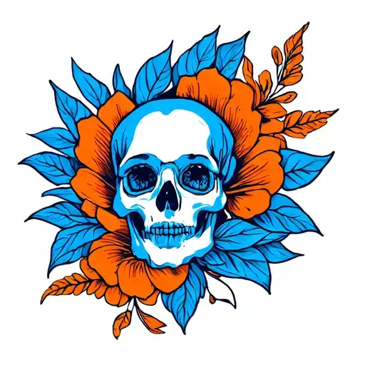 blue and orange line work tattoo design idea