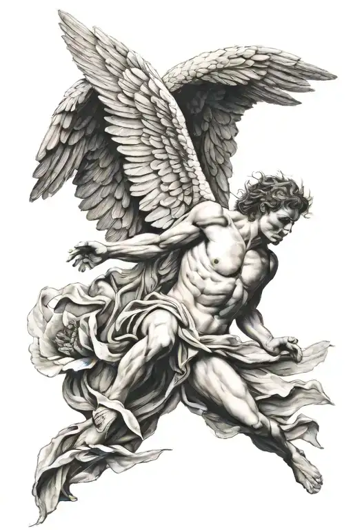" the fallen angel " and icarus falling angel tattoo design idea