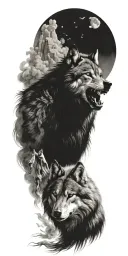 Werewolf Indian wolf, smoke clouds, Grand Canyon tattoo design idea