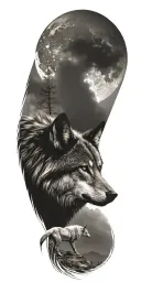 Werewolf Indian wolf, smoke clouds, Grand Canyon tattoo design idea