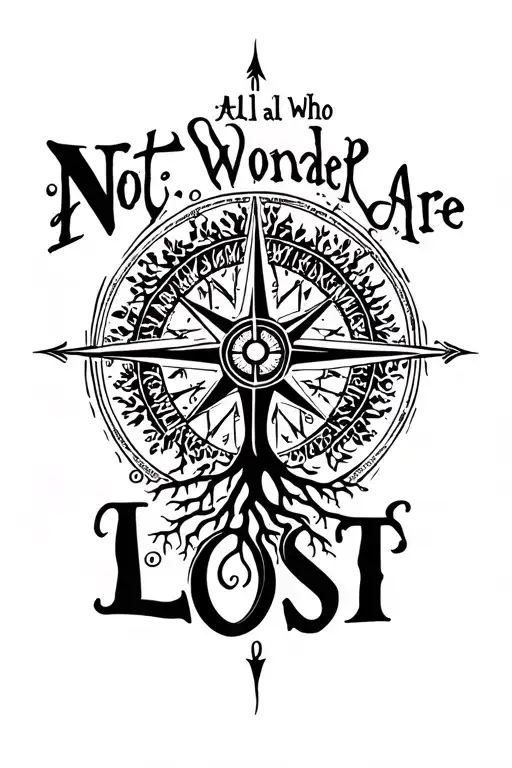 "Not all who wonder are lost" Norse compass tree of life with roots and Infinity  tattoo design idea