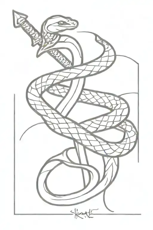 Snake wrapped around sword tattoo design idea