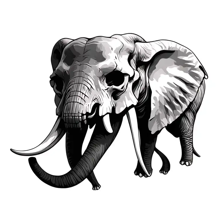elephant and buffel skull tattoo design idea