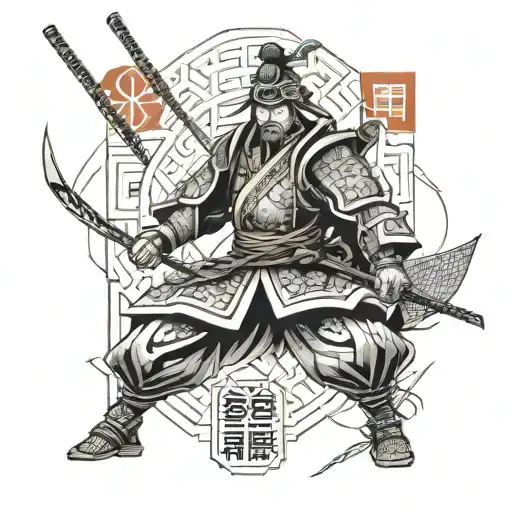 japanese kanji culture and samurai warrior tattoo design idea