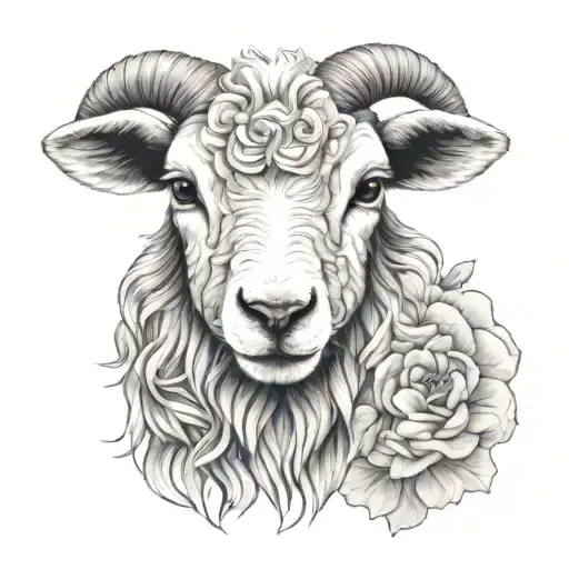 cute symmetrical lamb face made with a few lines tattoo design idea