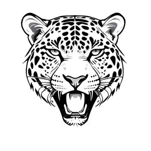 jaguar face roar front view tattoo design idea
