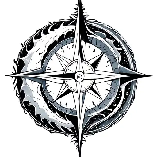 sun moon compass intertwined tattoo design idea