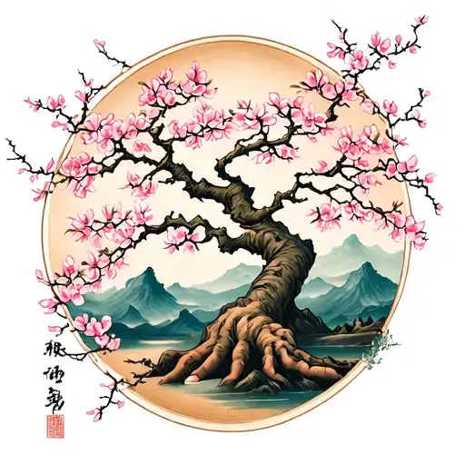 si fi cherry blossom tree with vines wrapping around the arm tattoo design idea