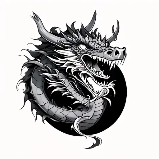 Japanese traditional dragon and grim reaper tattoo design idea