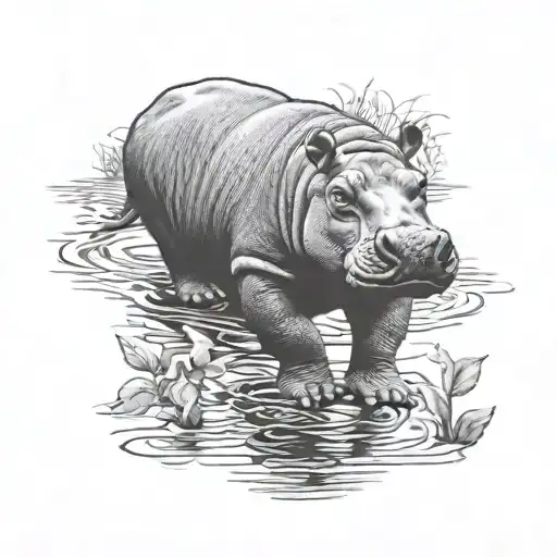 realistic hippo tattoo design idea