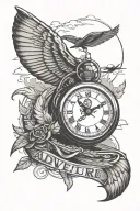 adventure paragliding clock tattoo design idea