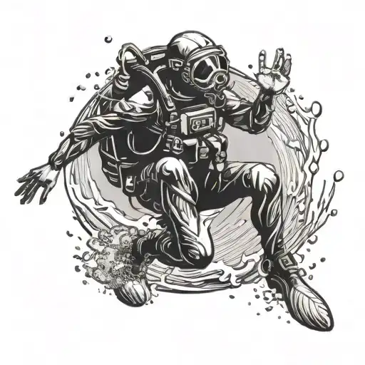 scuba diver launching out of the water like a jumping fish tattoo design idea