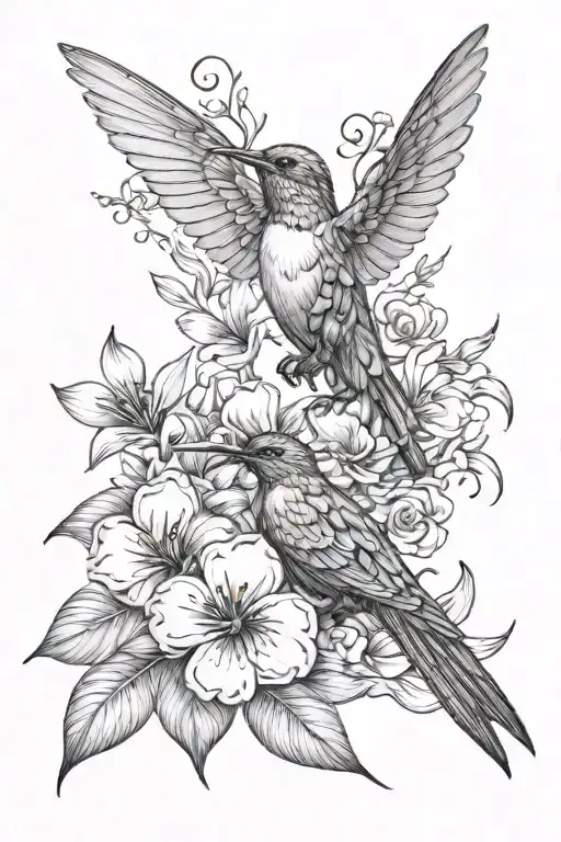 humming-bird and scorpio im flowers tattoo design idea