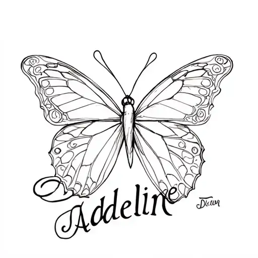 name Adeline with butterfly tattoo design idea