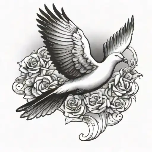 love never fails clounds on the background dove flying tattoo design idea