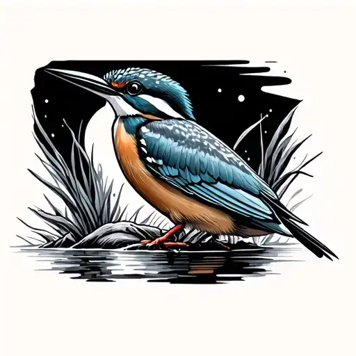 kingfisher line drawing tattoo design idea