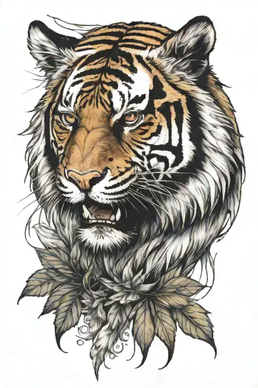 tiger head, eagle, maple leafs tattoo design idea