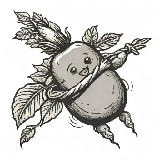 potato hugging a carrot tattoo design idea