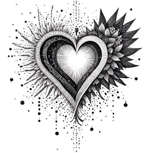 A dynamic composition of symbols like love, truth, humanity, destiny, courage, honor, hope,  tattoo design idea