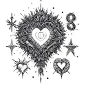 A dynamic composition of symbols like love, truth, humanity, destiny, courage, honor, hope,  tattoo design idea