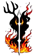 hades pitchfork with flames left arm tattoo design idea