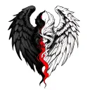 Half good, angel, and half evil, devil wings tattoo design idea