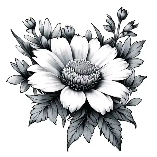 dasi flower with jonquil flower and aster flower  tattoo design idea