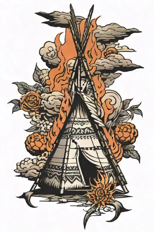 teepee, wild west, fire tattoo design idea