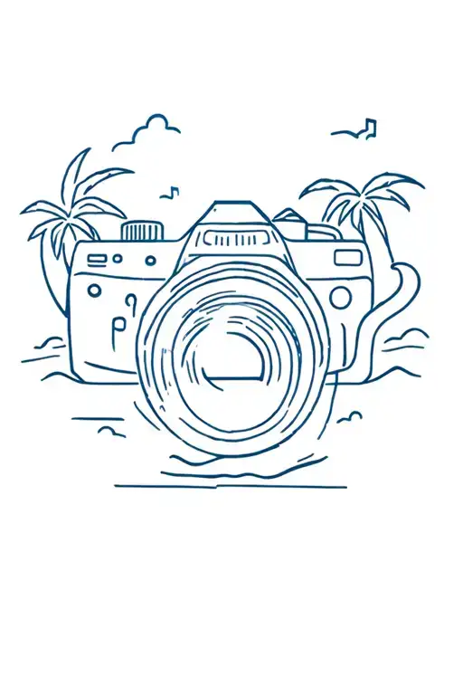 Camera, music, palm trees, highway, Florida tattoo design idea