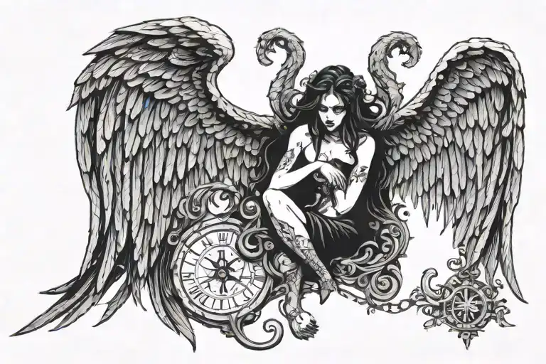fallen angel with black wings and horns  tattoo design idea