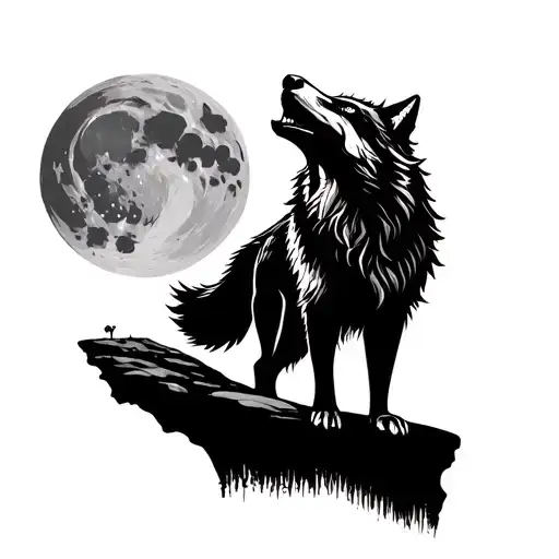 "standing on a  cliff" wolf howling at the moon tattoo design idea