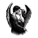 Angel woman kisses a man tattoo design idea