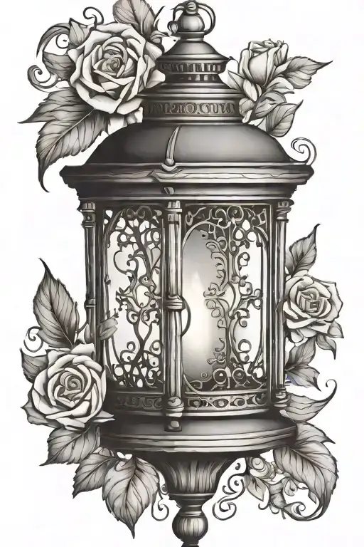 ornate vintage lantern with candle    tattoo design idea