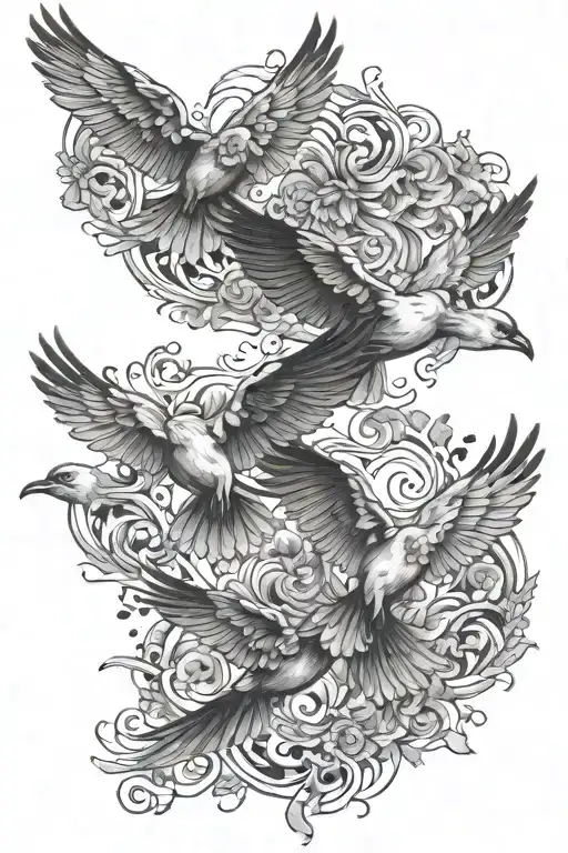4 birds flying tattoo design idea