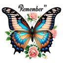 "Remember" butterfly with roses tattoo design idea