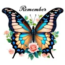 "Remember" butterfly with roses tattoo design idea